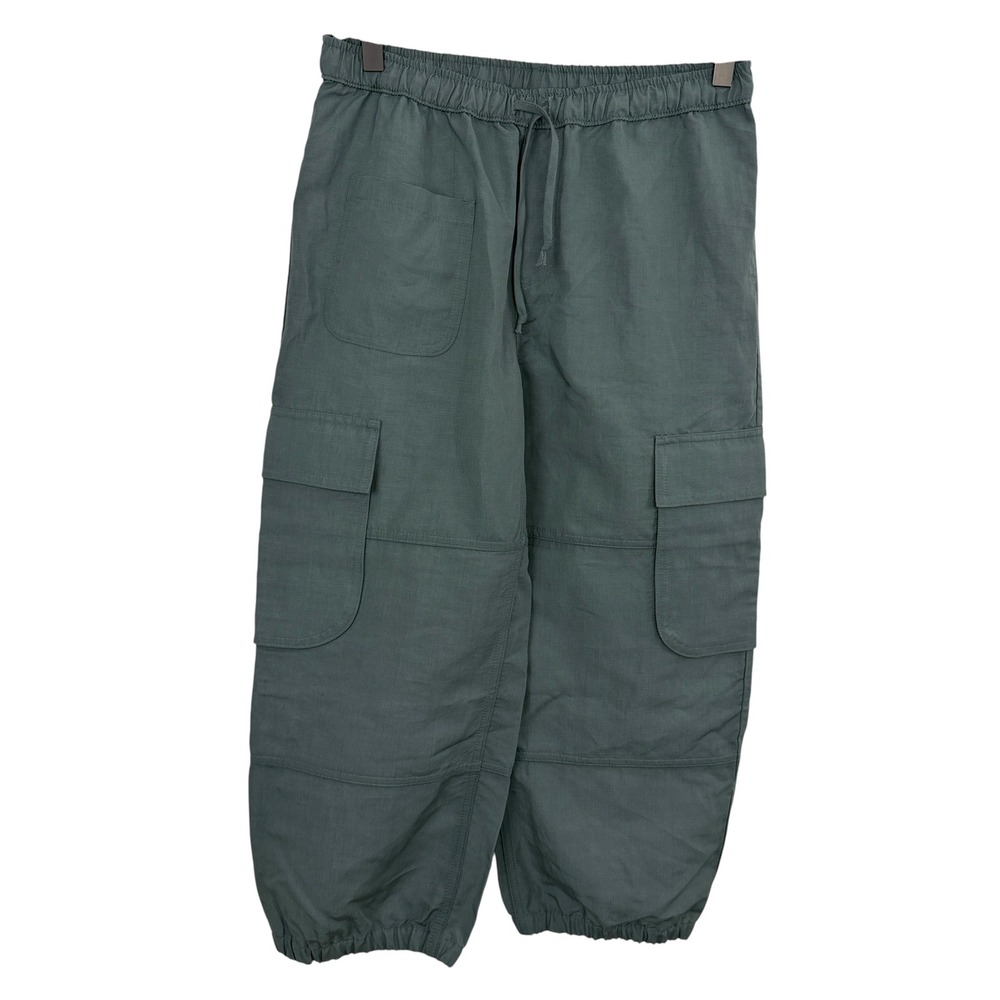 Lisa Bayne Pants Womens Small Green Cargo Lantern Tencel Blend Elastic Cropped